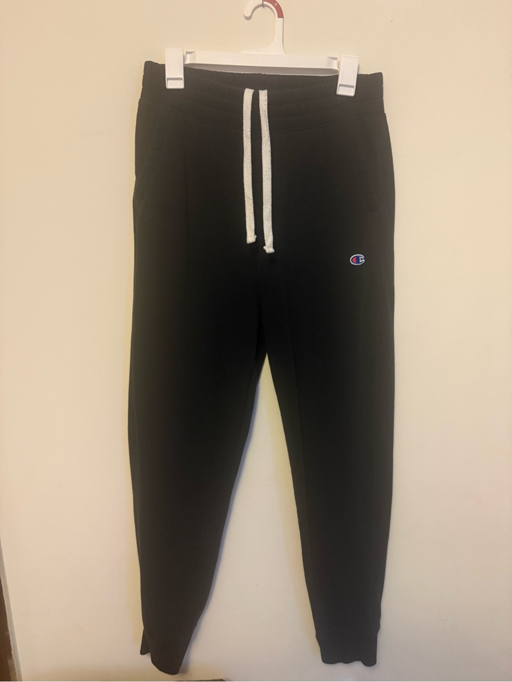 Champion Men's Black Cotton Fleece Jogger Pants Drawstring Pockets Size M